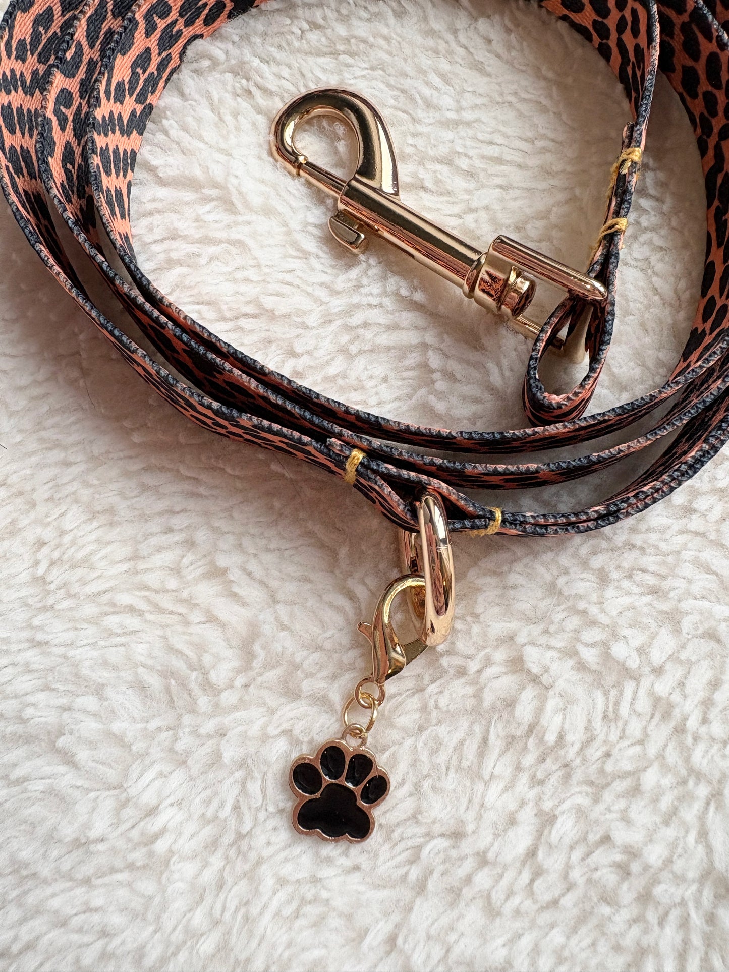 ✨Coffret personnalisé pour chien – Collier léopard avec médaillon gravé + laisse bijou + patère gravée à la main – Cadeau chic prêt à offrir ✨